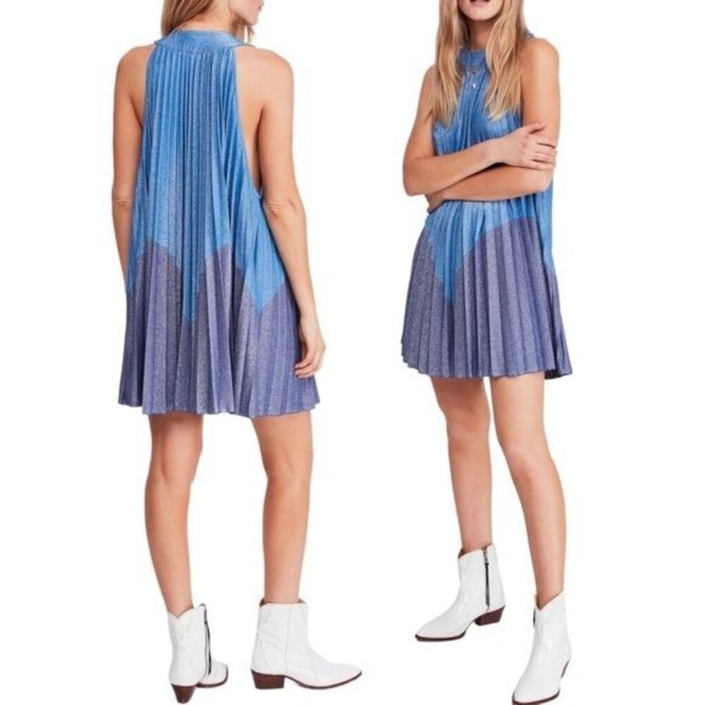 FREE PEOPLE Womens Pleated Love‎ Metallic Mini Dress - L